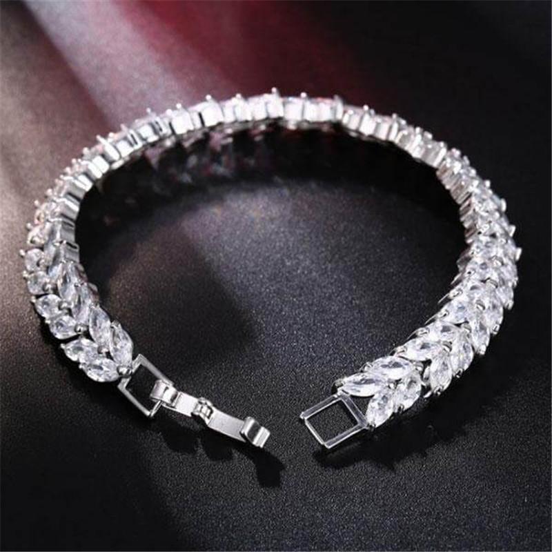 925 Sterling Silver Wheat Design Created White Diamond Bracelet