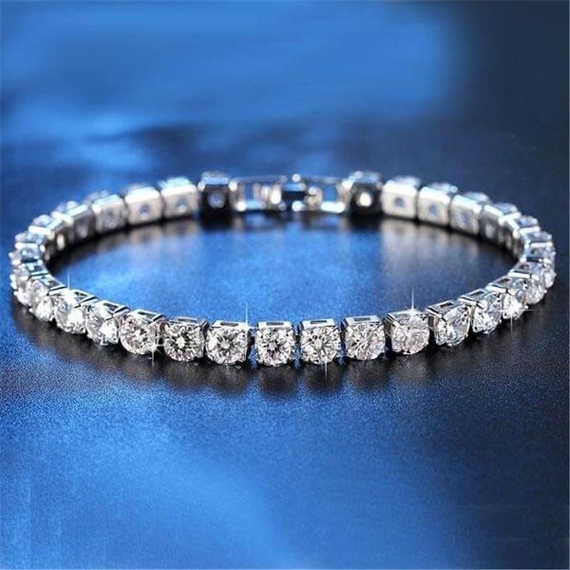 925 Sterling Silver Round Created White Diamond Tennis Bracelet