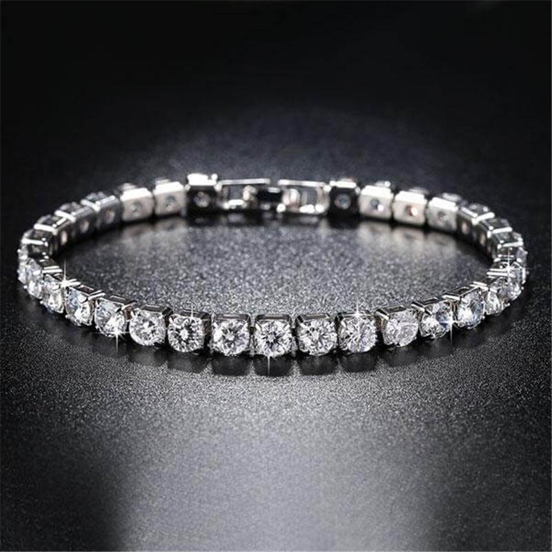 925 Sterling Silver Round Created White Diamond Tennis Bracelet