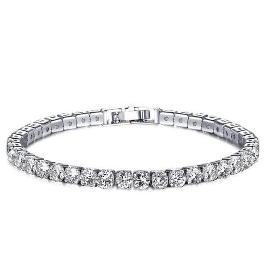 925 Sterling Silver Round Created White Diamond Tennis Bracelet