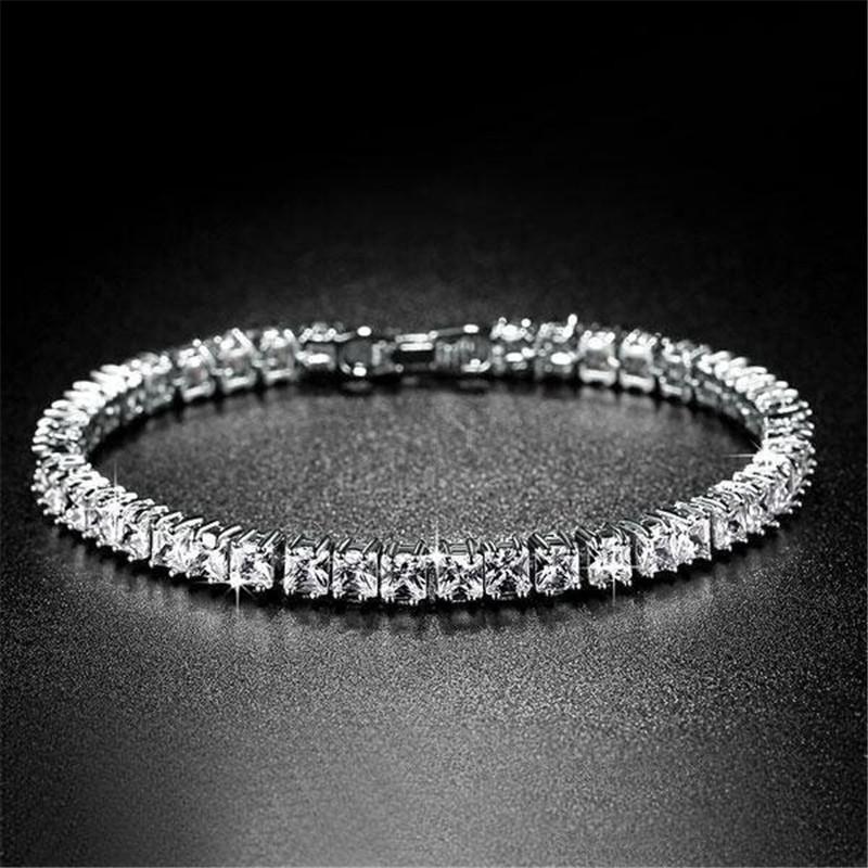 925 Sterling Silver Princess Created White Diamond Tennis Bracelet