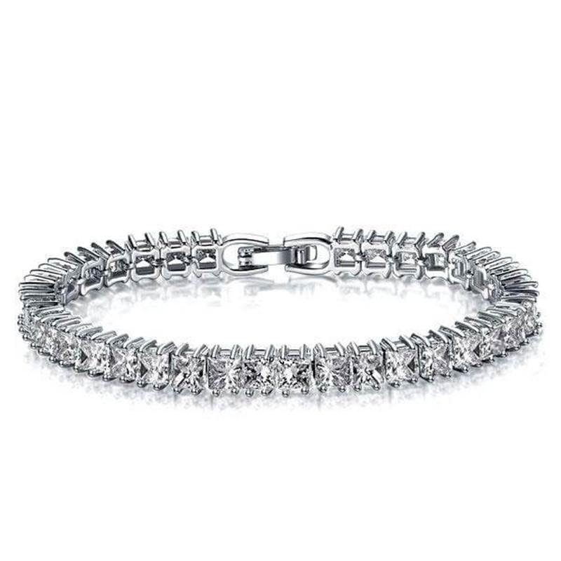 925 Sterling Silver Princess Created White Diamond Tennis Bracelet