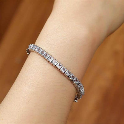 925 Sterling Silver Princess Created White Diamond Tennis Bracelet