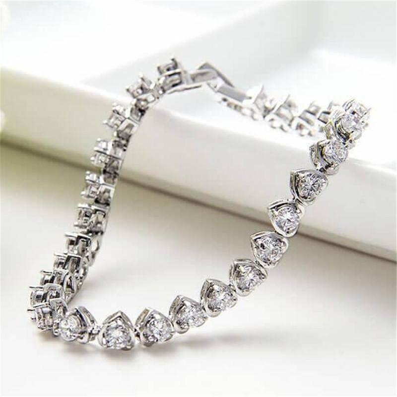 925 Sterling Silver Tennis Sweet Heart Design Created White Diamond Bracelet