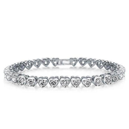 925 Sterling Silver Tennis Sweet Heart Design Created White Diamond Bracelet