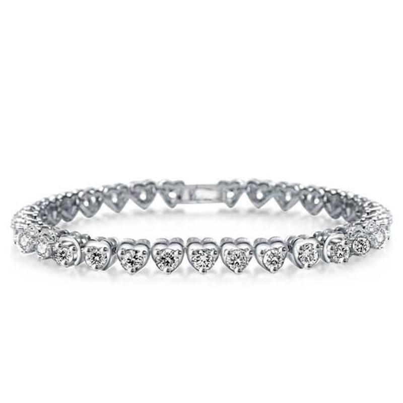 925 Sterling Silver Tennis Sweet Heart Design Created White Diamond Bracelet