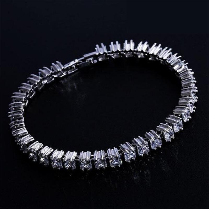 925 Sterling Silver Princess Cut Created White CZ Tennis Bracelet