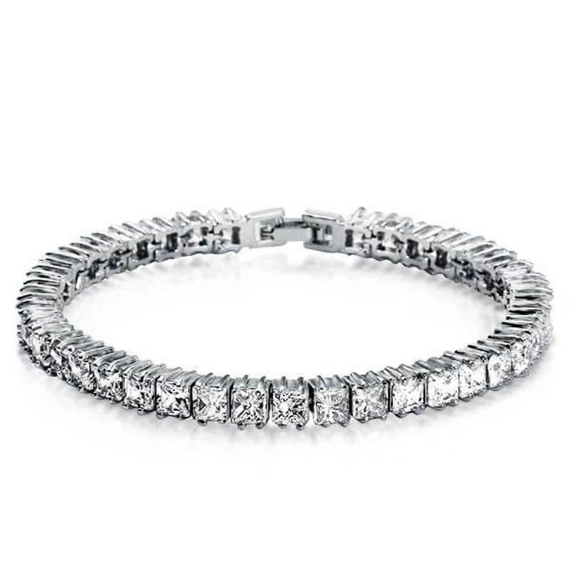 925 Sterling Silver Princess Cut Created White CZ Tennis Bracelet