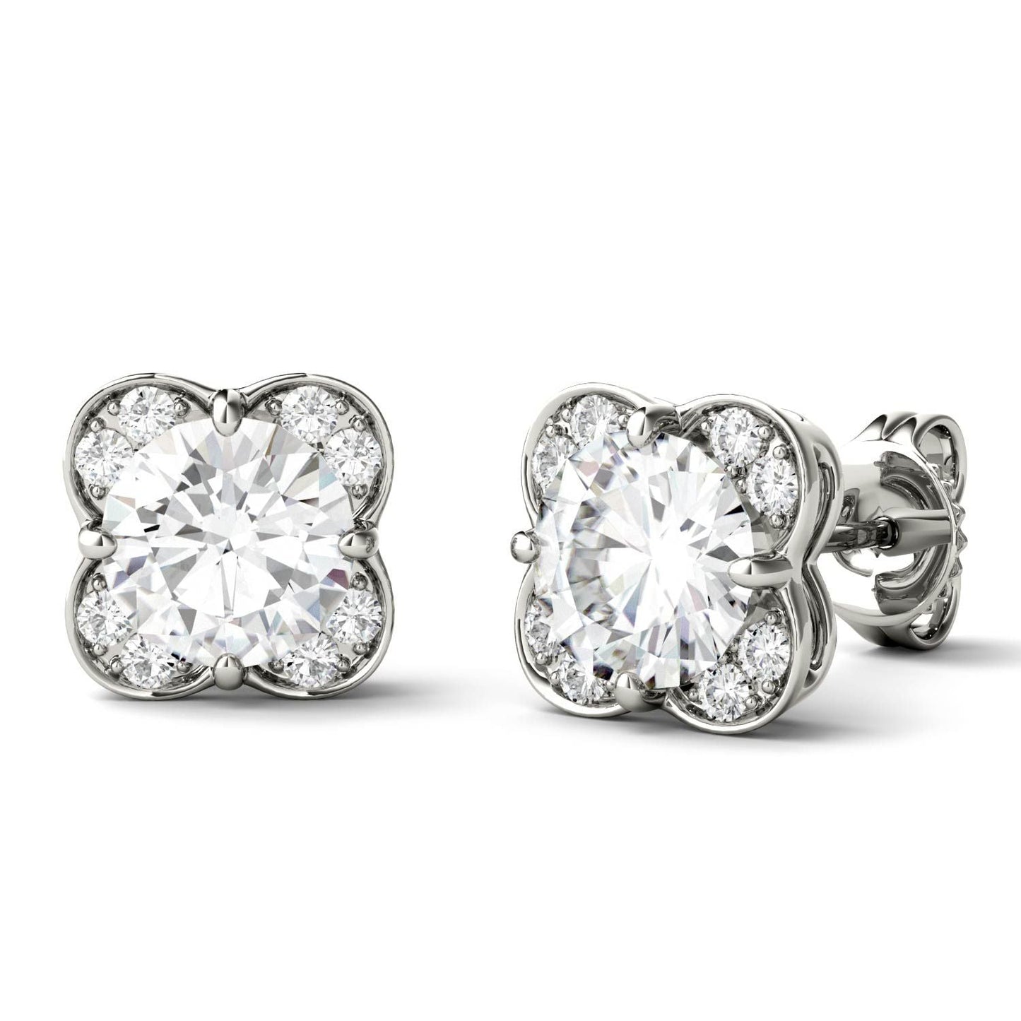 925 Sliver Sterling Round Cut Cubic Zirconia Flower Shape Stud Earrings