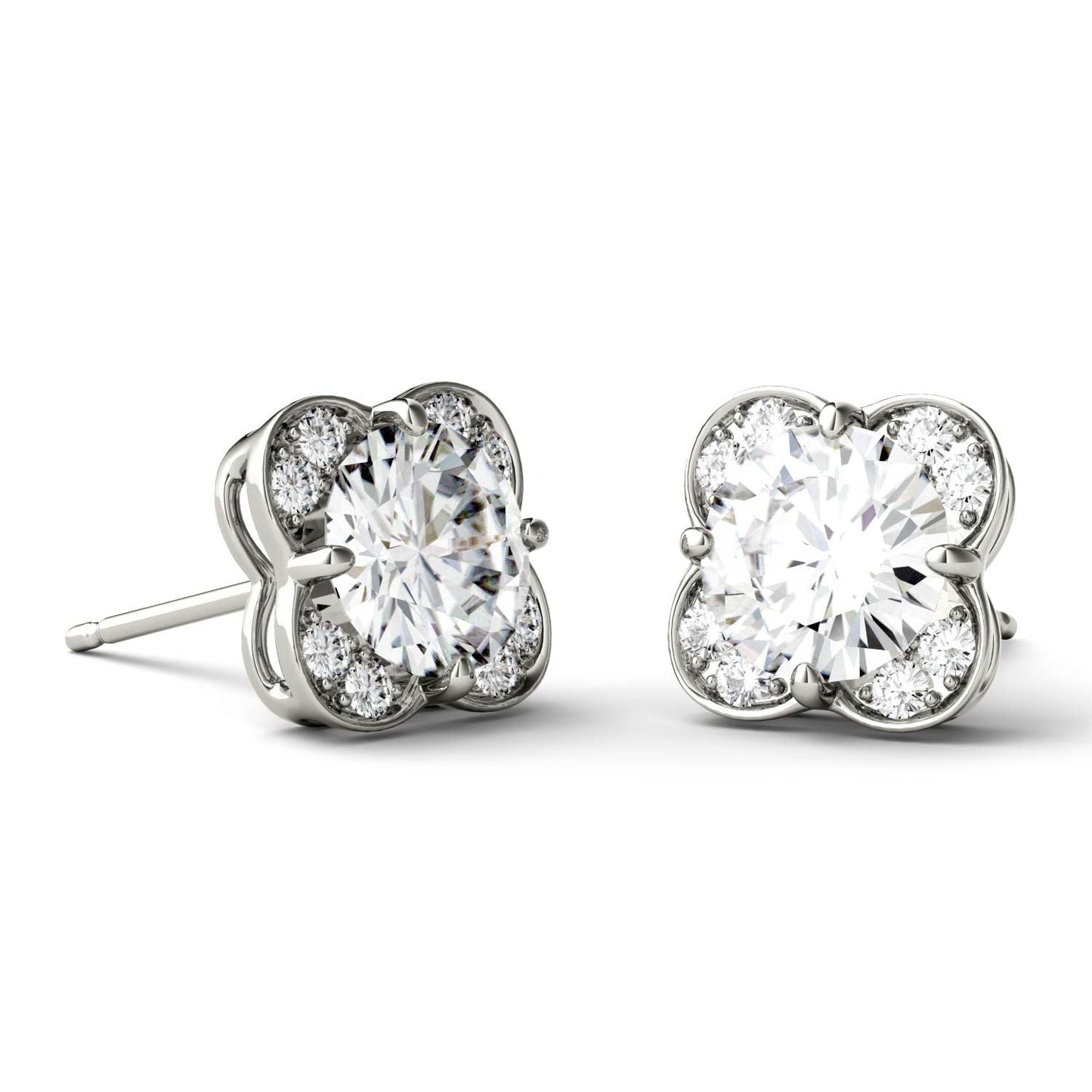 925 Sliver Sterling Round Cut Cubic Zirconia Flower Shape Stud Earrings