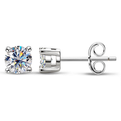 925 Sterling Silver Round Cut Cubic Zirconia Classic Stud Earrings