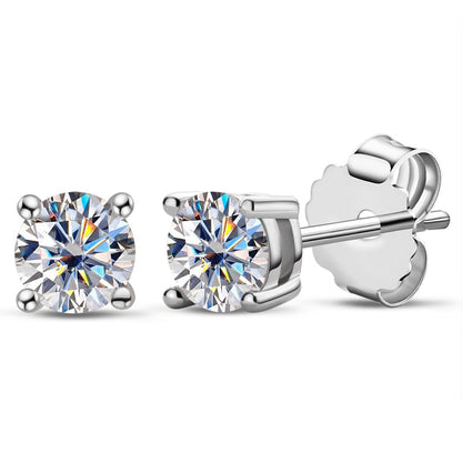 925 Sterling Silver Round Cut Cubic Zirconia Classic Stud Earrings