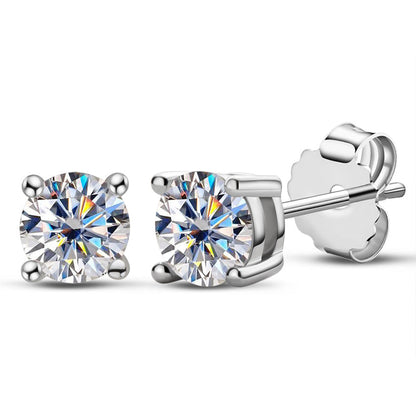 925 Sterling Silver Round Cut Cubic Zirconia Classic Stud Earrings