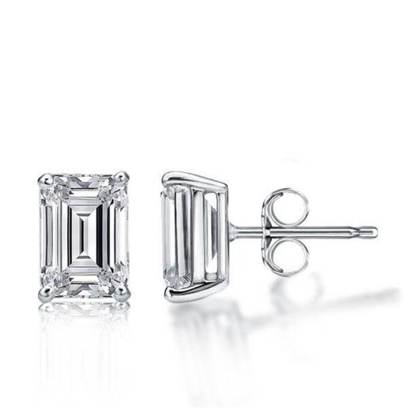 925 Sterling Silver Emerald Created White Cubic Zirconia Stud Earrings