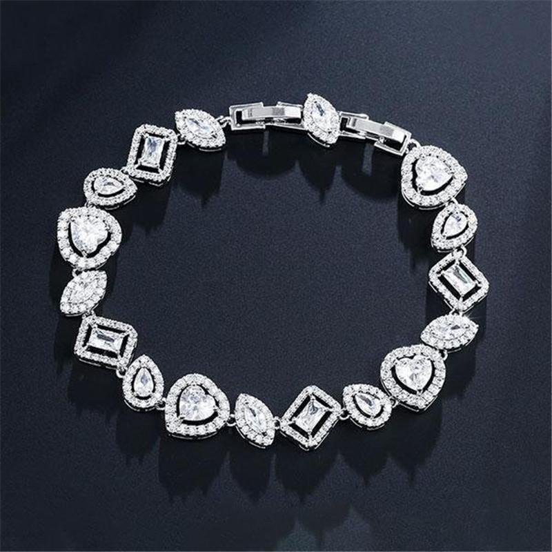 925 Sterling Silver Special Design Halo Heart & Marquise Cut Created Diamond Bracelet