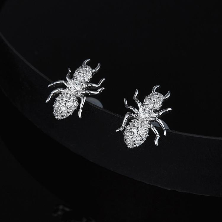 925 Sterling Silver CZ Spider Created Diamond Stud Earring