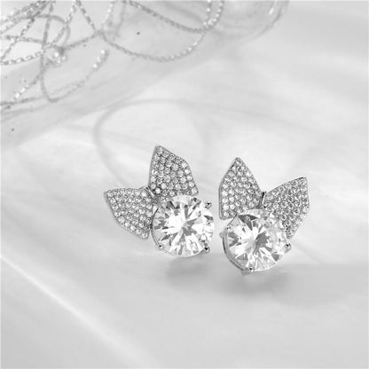 925 Sterling Silver Cute Bunny Rabbit Cubic Zirconia Round Stud Earrings