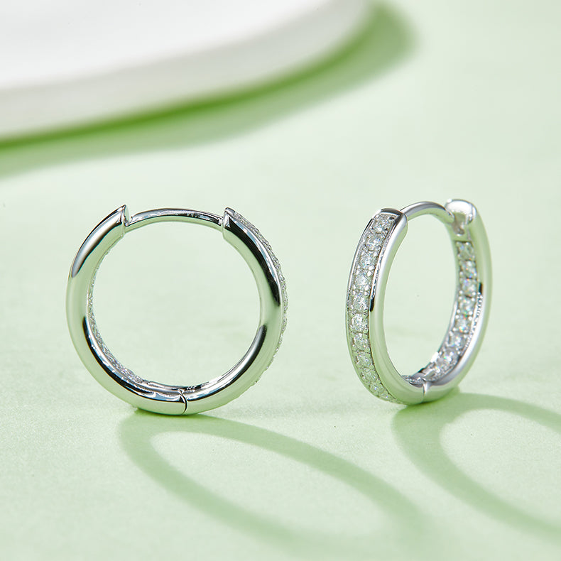 925 Sterling Silver Hoop-Shaped Single Row Earrings 4