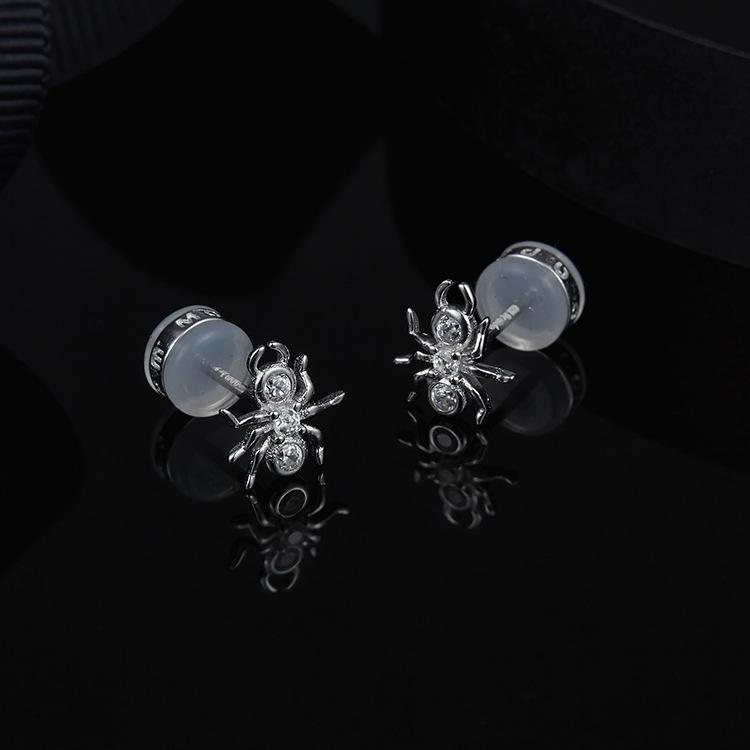 925 Sterling Silver Small Spider CZ Stud Earring