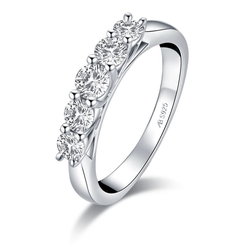 925 Sterling Silver Five Stone Round CZ Band