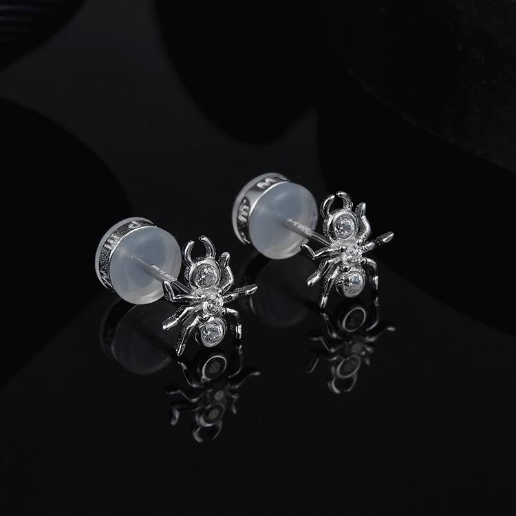 925 Sterling Silver Small Spider CZ Stud Earring