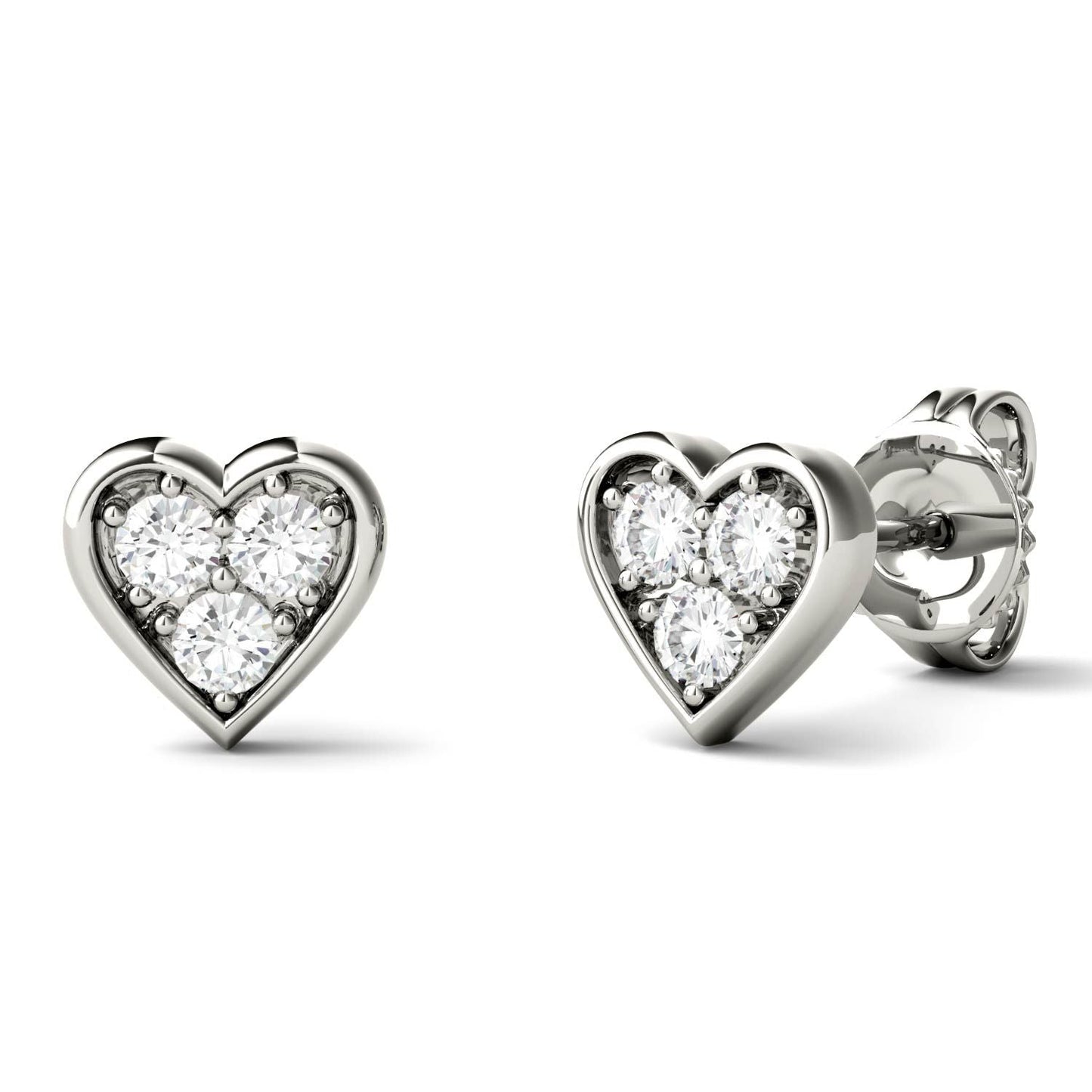 925 Sterling Sliver Round Cut Cubic Zirconia Heart Shaped Stud Earrings