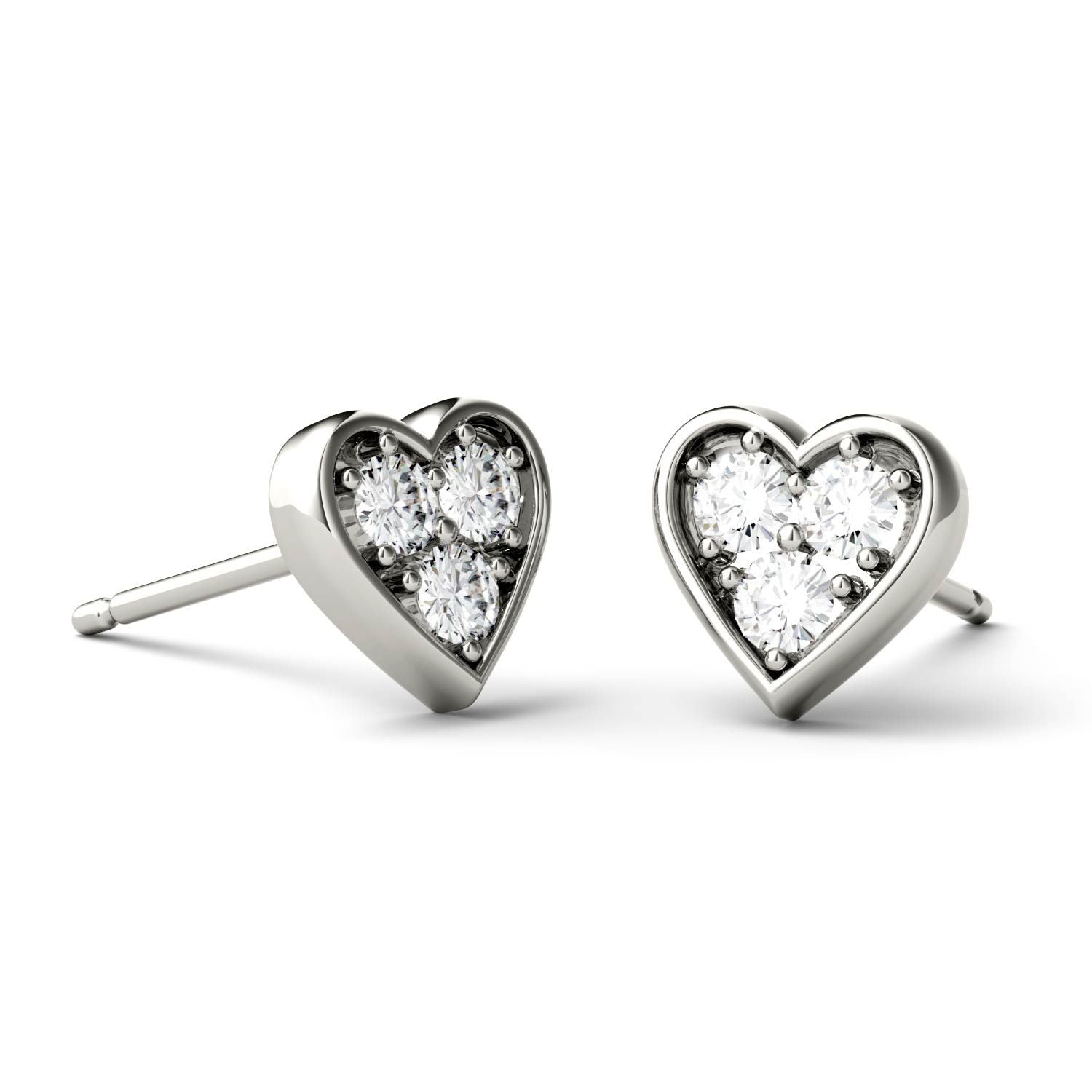 925 Sterling Sliver Round Cut Cubic Zirconia Heart Shaped Stud Earrings