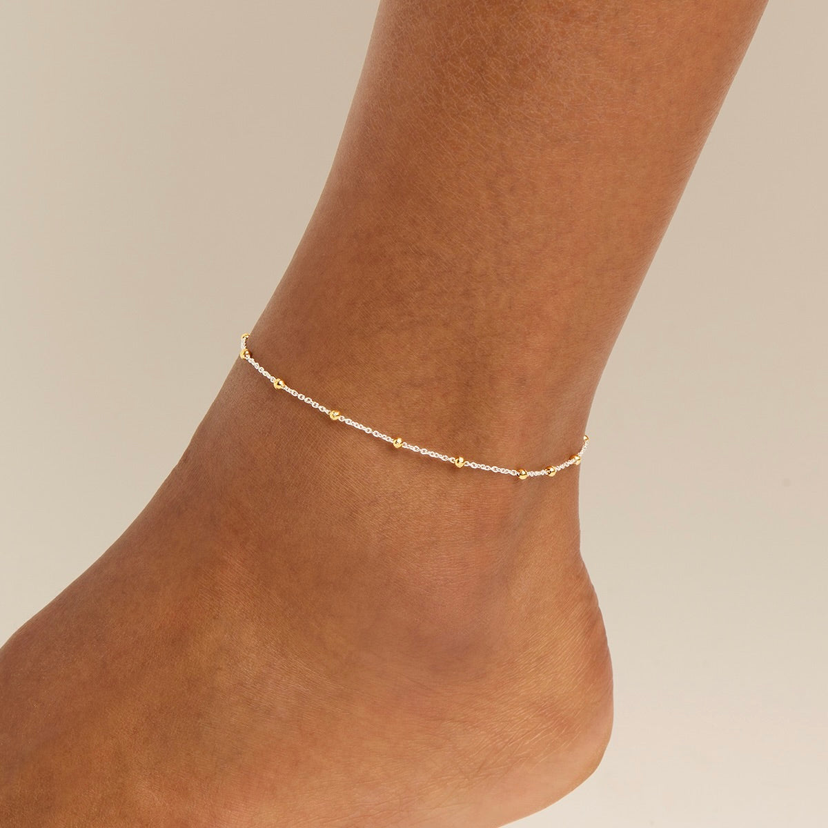 Algonquin Silver Chain And Gold Diamond Cut Balls Two-Tone Anklet 1