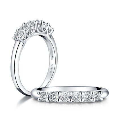 925 Sterling Silver Six-Stone Round CZ Band