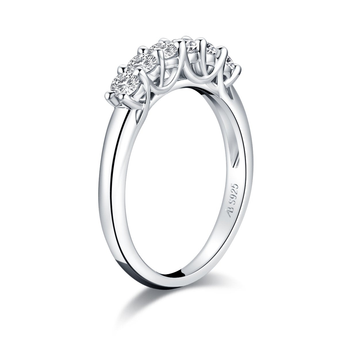 925 Sterling Silver Six-Stone Round CZ Band