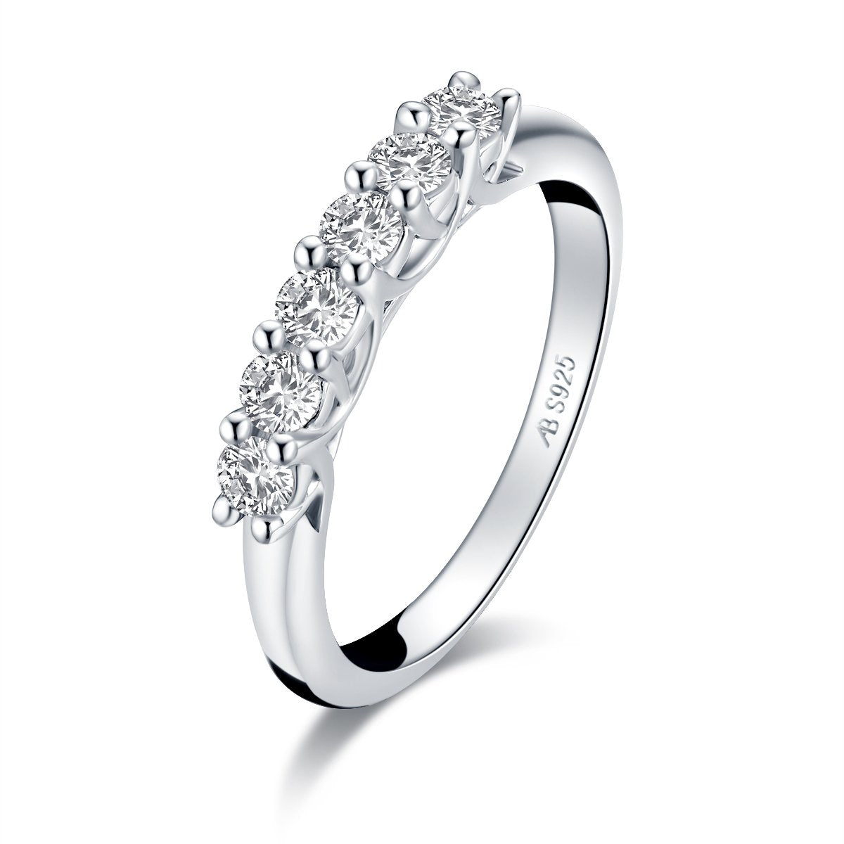 925 Sterling Silver Six-Stone Round CZ Band