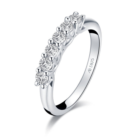 925 Sterling Silver Six-Stone Round CZ Band