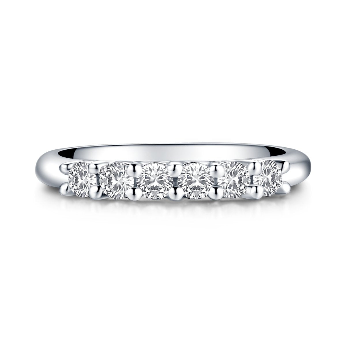 925 Sterling Silver Six-Stone Round CZ Band