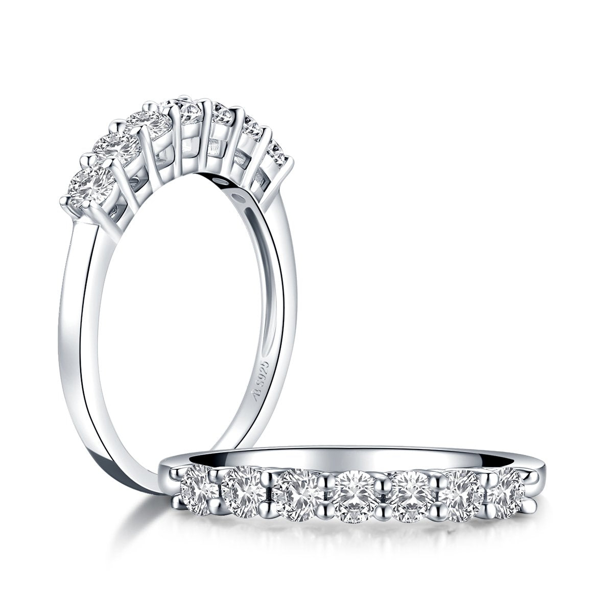 925 Sterling Silver Round Created CZ Matching Band