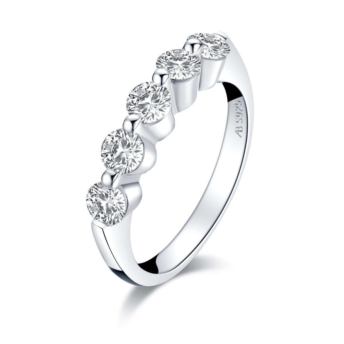 925 Sterling Silver 6 Stone Round CZ Band