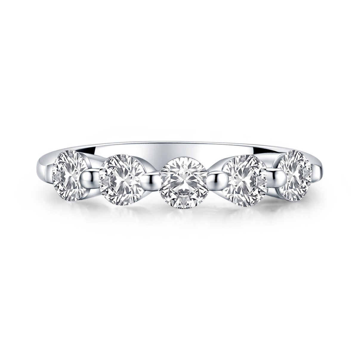 925 Sterling Silver 6 Stone Round CZ Band