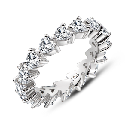 925 Sterling Silver Full Eternity Heart Shaped CZ Band