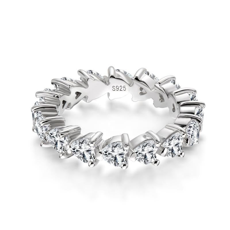 925 Sterling Silver Full Eternity Heart Shaped CZ Band