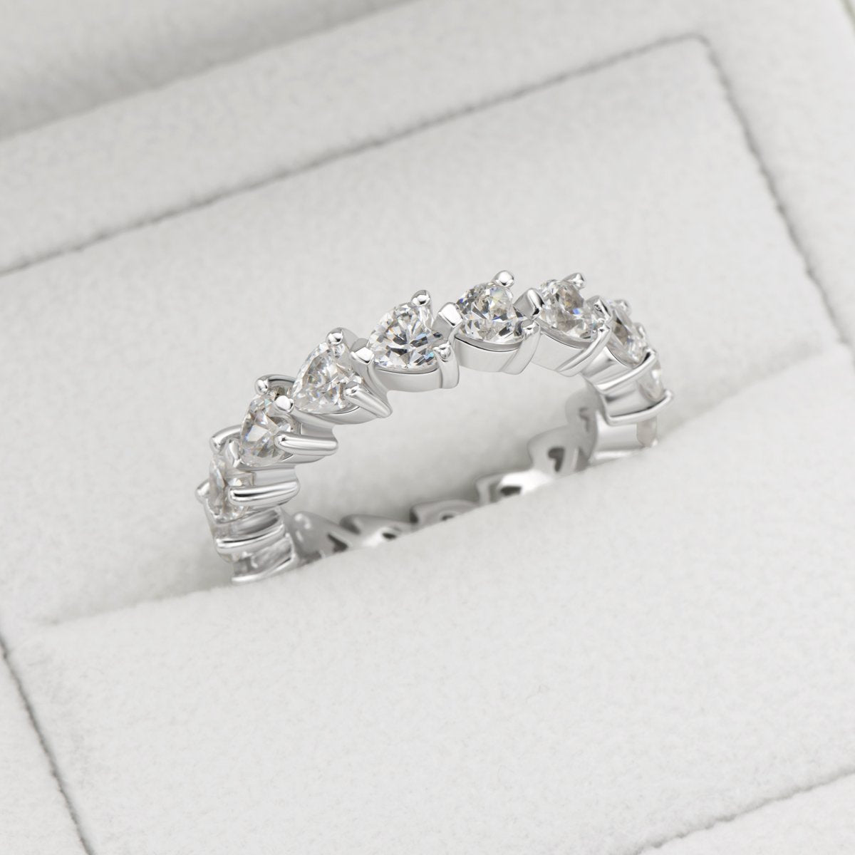 925 Sterling Silver Full Eternity Heart Shaped Created Diamond Band