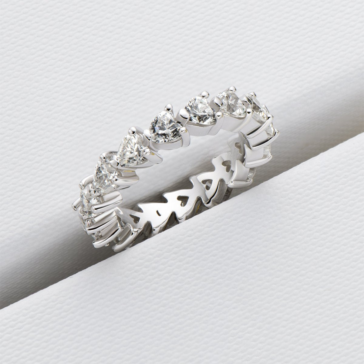 925 Sterling Silver Full Eternity Heart Shaped Created Diamond Band