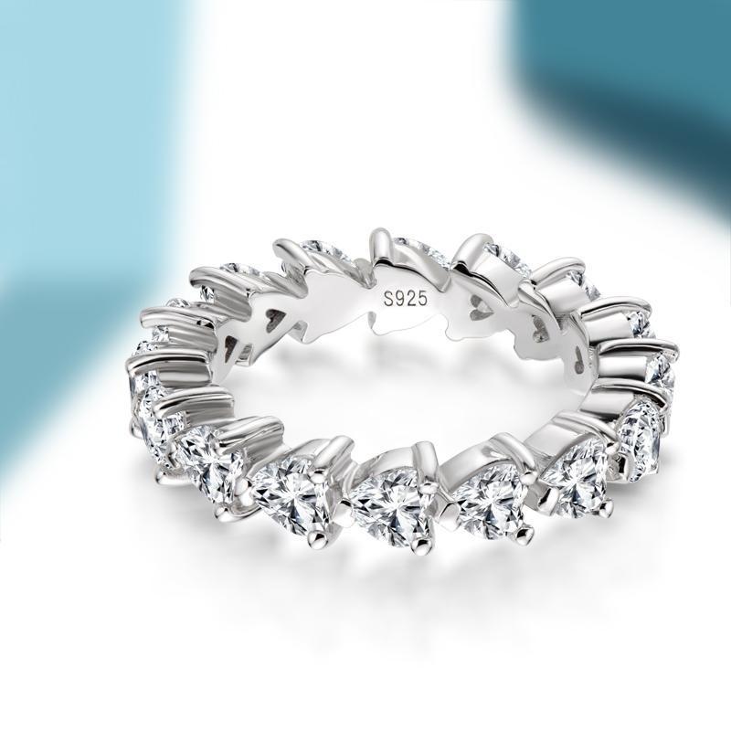 925 Sterling Silver Full Eternity Heart Shaped CZ Band