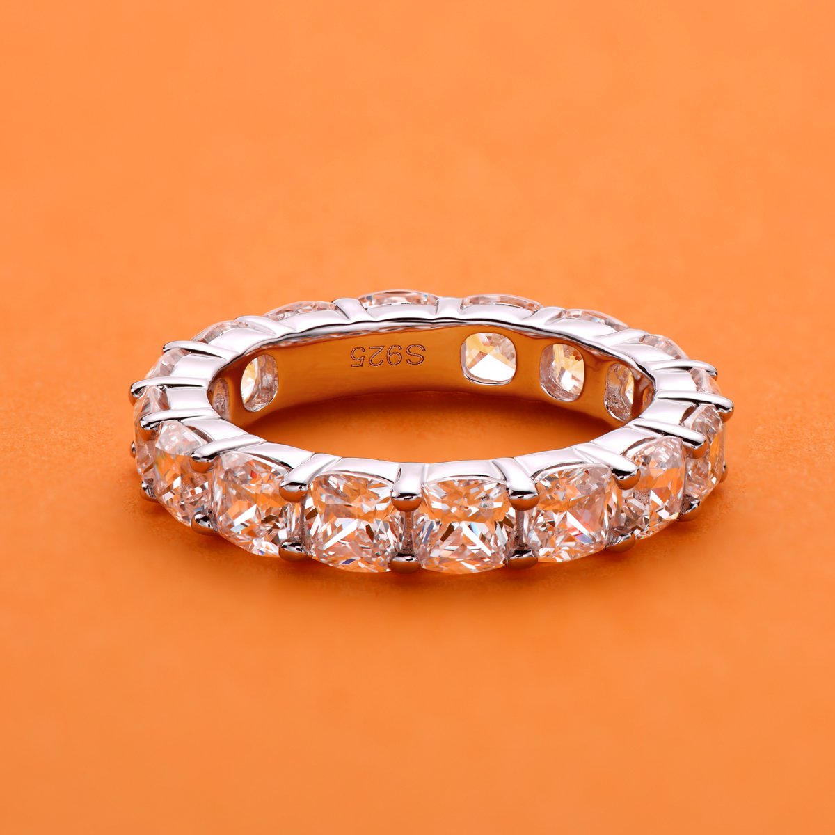 925 Sterling Silver Cushion CZ Eternity Band