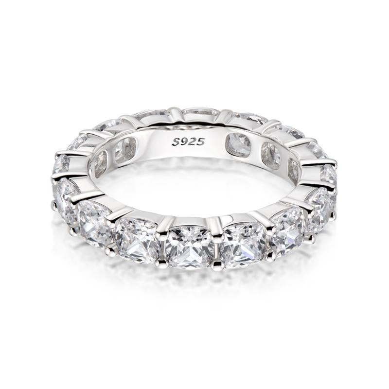 925 Sterling Silver Cushion Cut Natural CZ Full Eternity Band