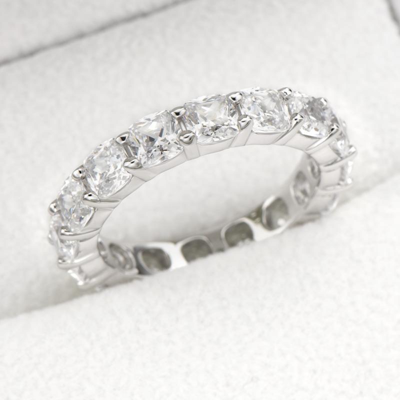 925 Sterling Silver Cushion Cut Natural CZ Full Eternity Band