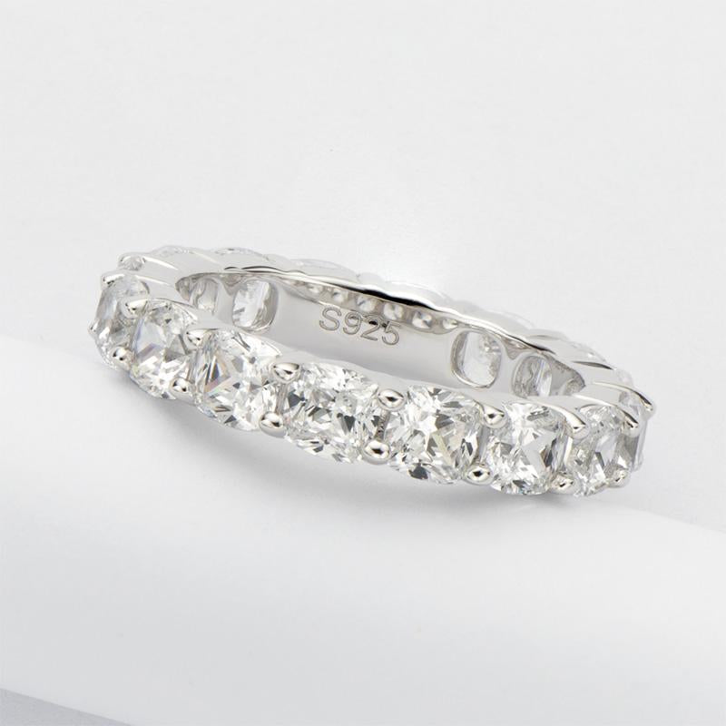 925 Sterling Silver Cushion Cut Natural CZ Full Eternity Band