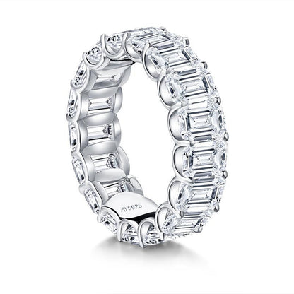 925 Sterling Silver Emerald Cut CZ Full Eternity Ring