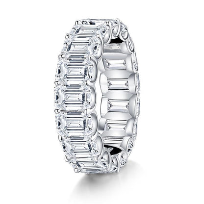 925 Sterling Silver Emerald Cut CZ Full Eternity Ring