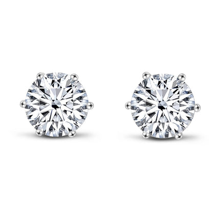 925 Sterling Silver Six Prong Round White CZ Stud Earrings