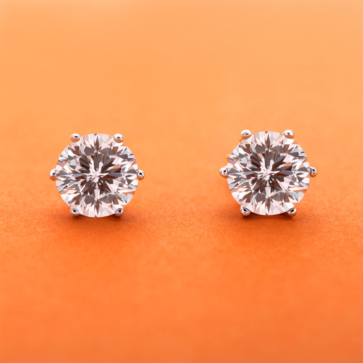 925 Sterling Silver Six Prong Round White CZ Stud Earrings