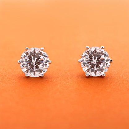 925 Sterling Silver Six Prong Round White CZ Stud Earrings